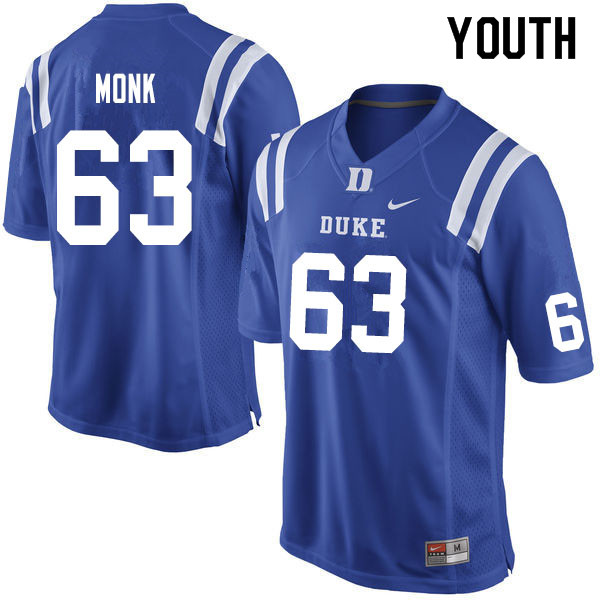 Youth #63 Jacob Monk Duke Blue Devils College Football Jerseys Sale-Blue